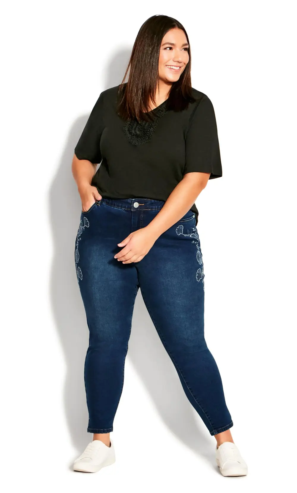 Evans Denim Floral Embroidered Jean