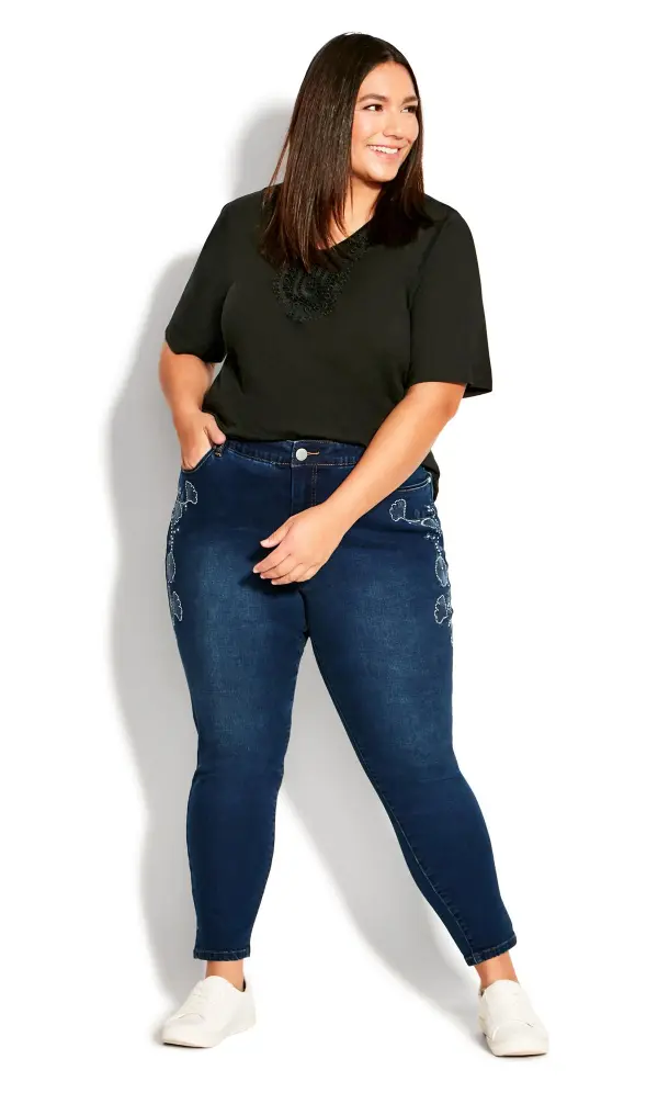 Evans Denim Floral Embroidered Jean