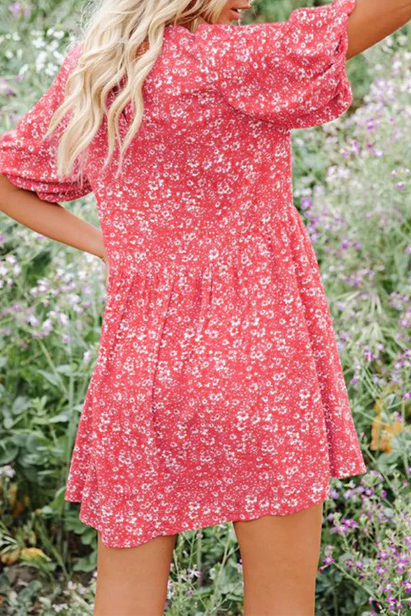 Casual Print Split Joint O Neck Straight Dresses(6 colors)