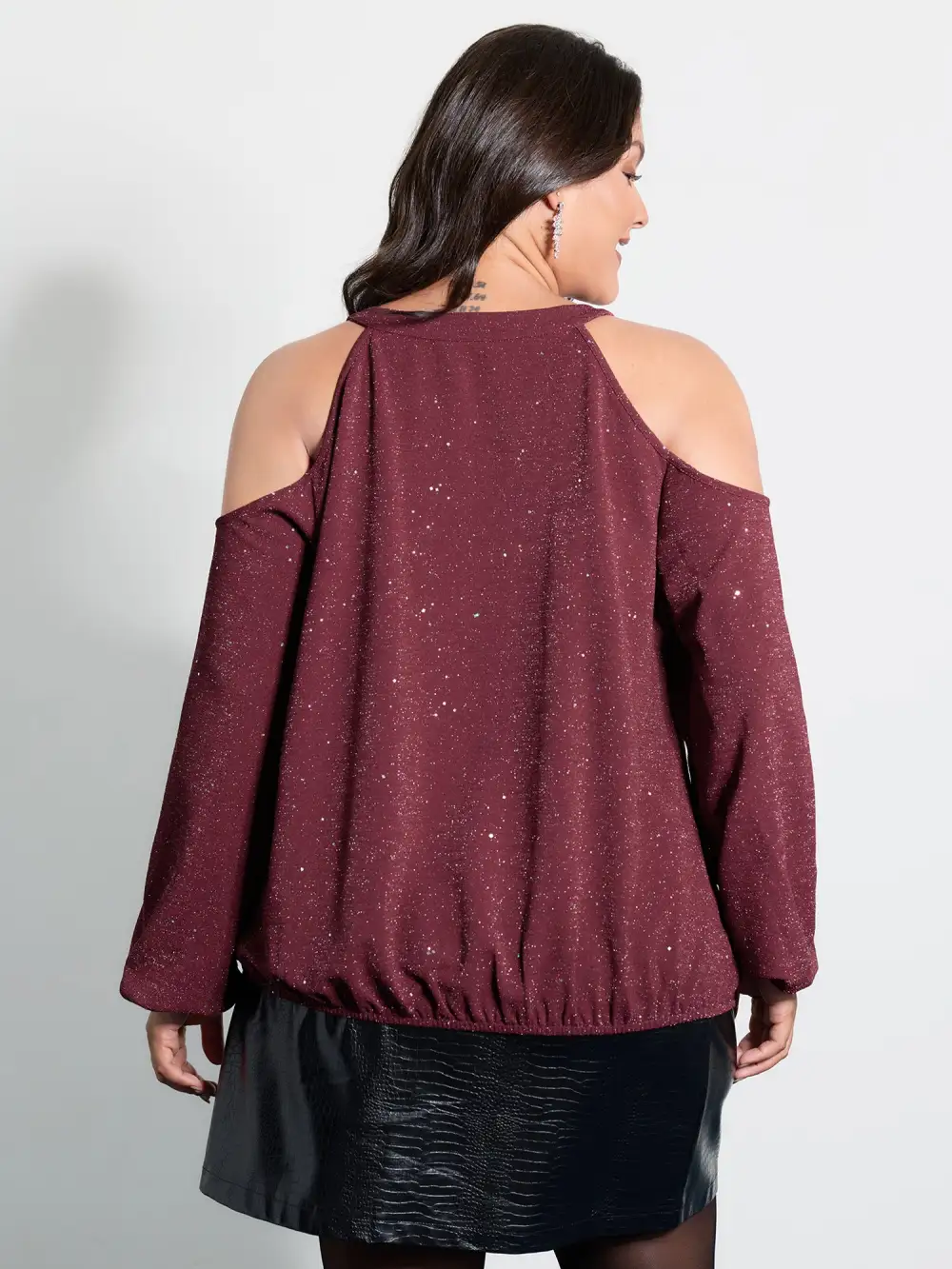 Shimmery Silk Wrap Cut-Out Shoulder Blouse