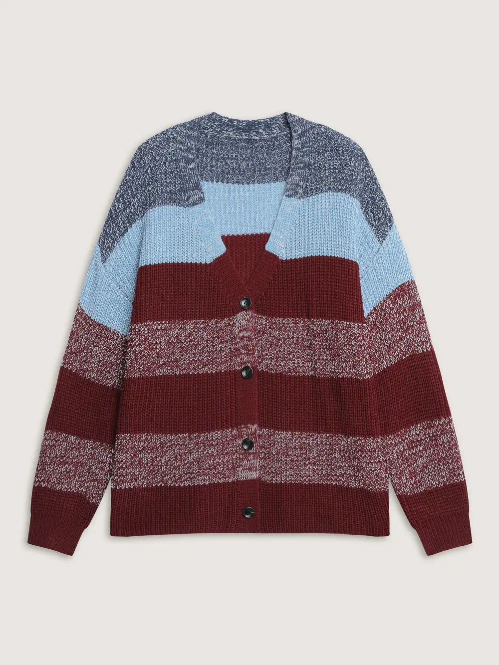 Colorblock Buttons V-Neck Knit Cardigan