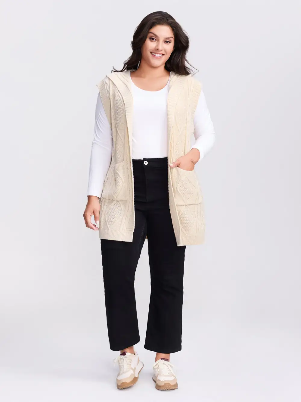 Twisted Hooded Sleeveless Knit Cardigan