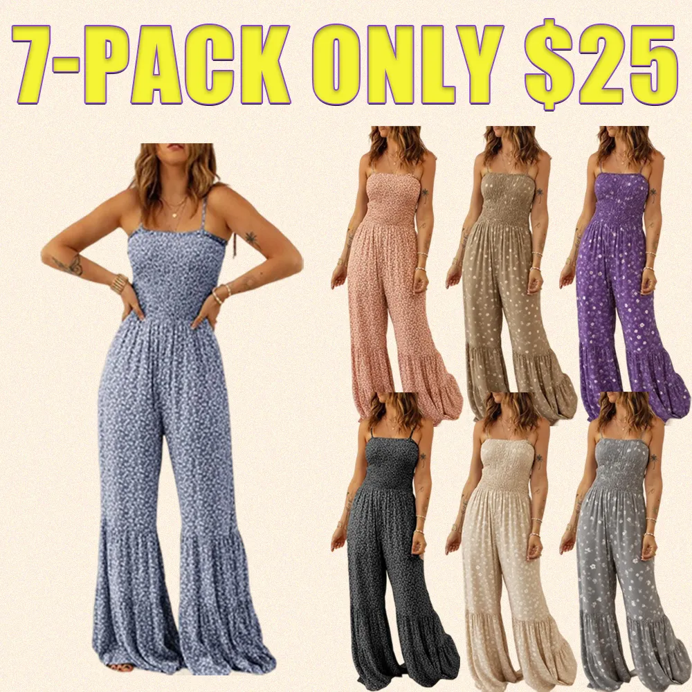 Women's Boho Floral Tie-Shoulder Wide-Leg Jumpsuit