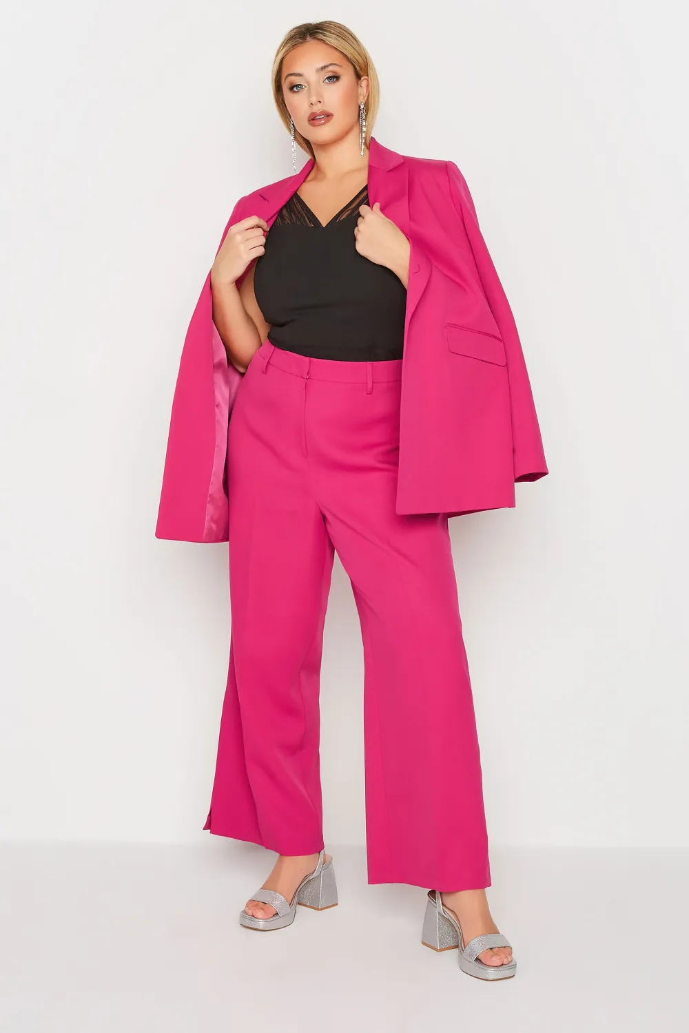 YOURS Curve Black Split Hem Flared Trousers
