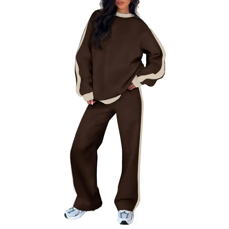 Women's 2-Piece Fleece Lounge Set – Cozy Crewneck Sweatshirt & Straight-Leg Sweatpants.