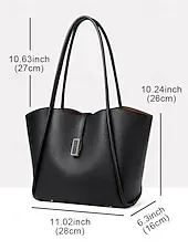 Women's Green Faux Leather Tote Bag, Simple Design, Gold Buckle Decoration - Stylish and Practical Tote Bag for Work, Shopping and Daily Use Black White Red