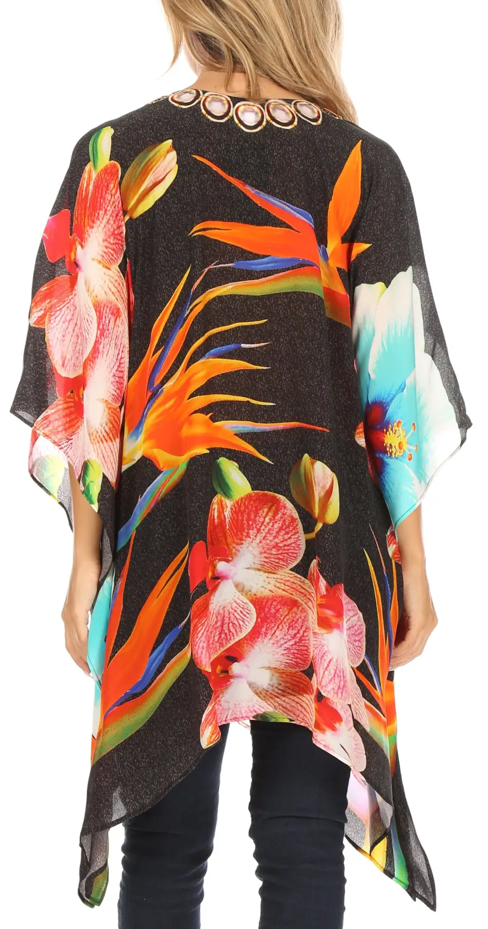 Women's Caftan Poncho Cover up V neck Top Lace up With Rhinestone