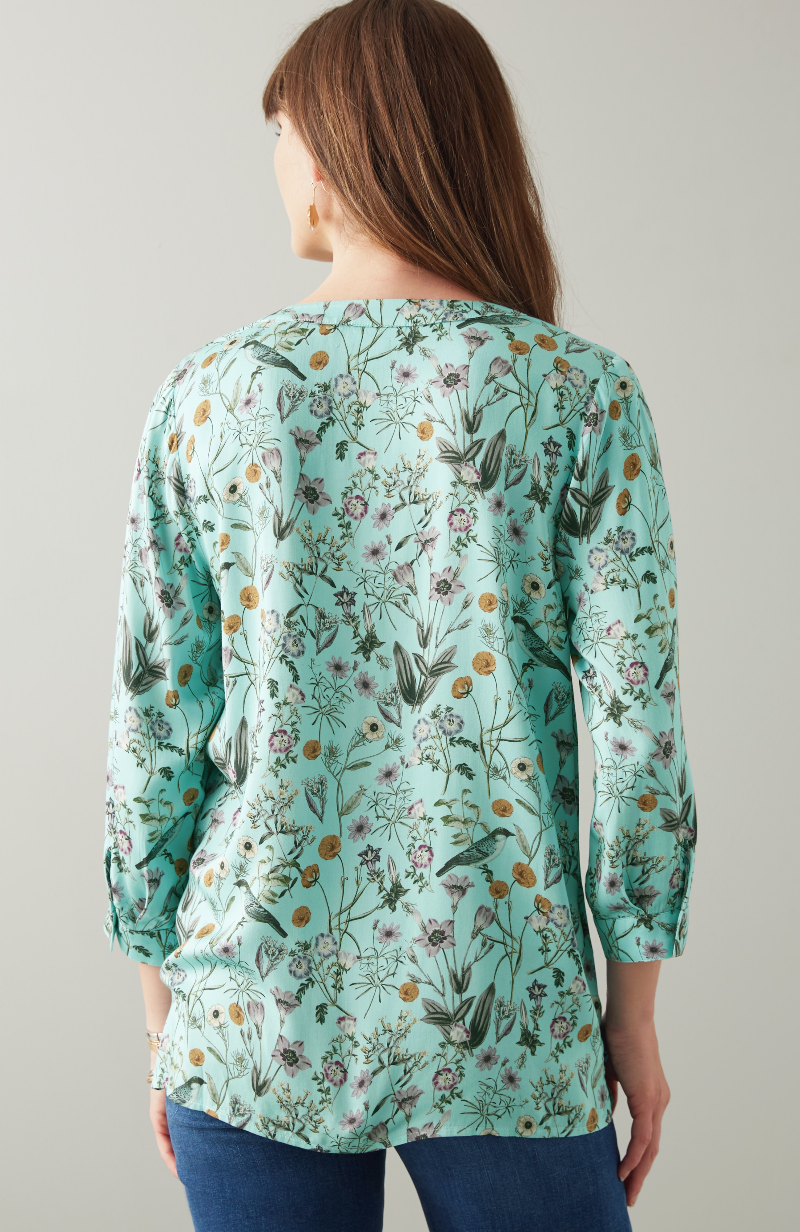Botanical Birds Printed Satin Top