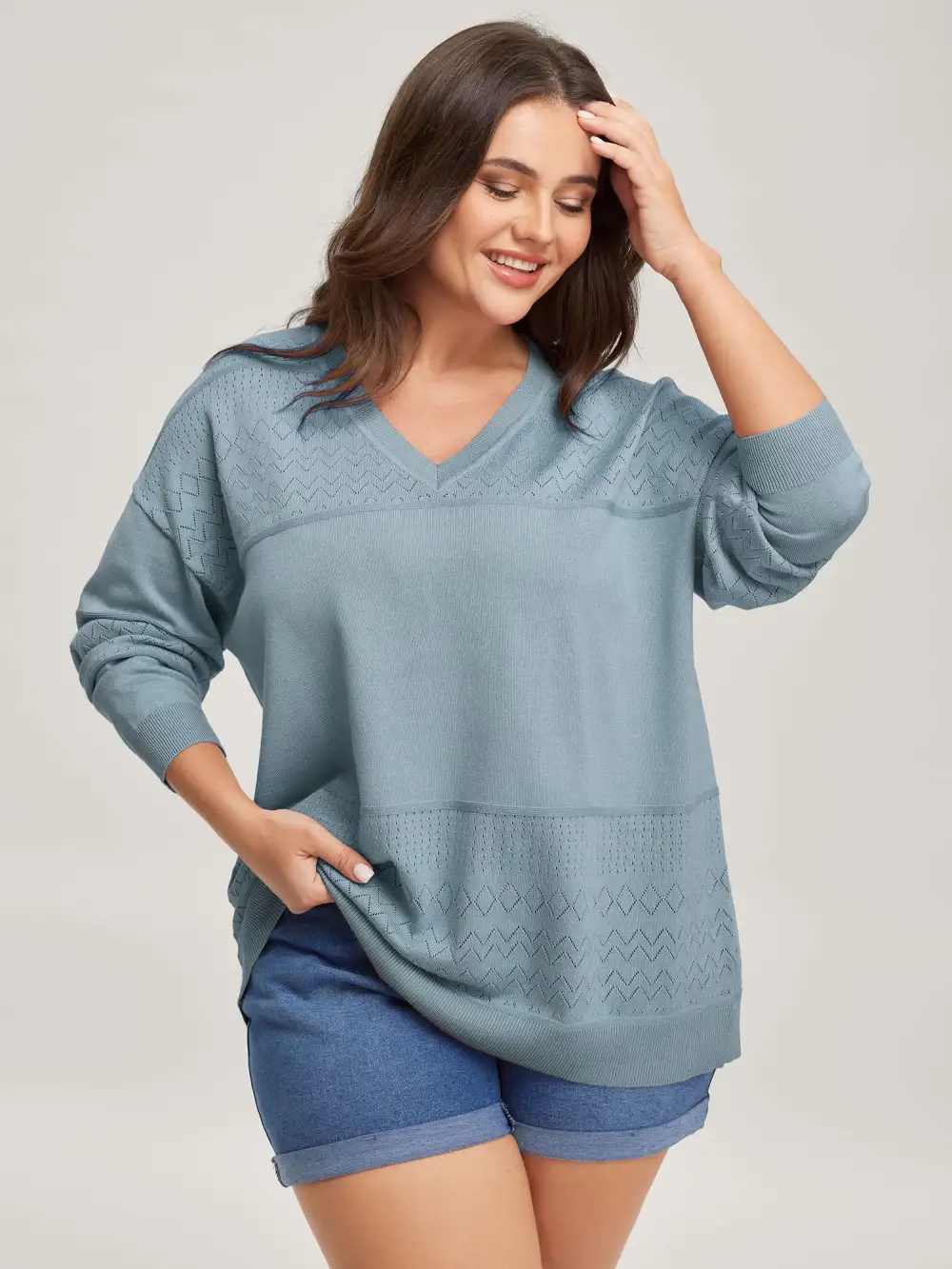 Supersoft Textured Eyelet Trim Pullover