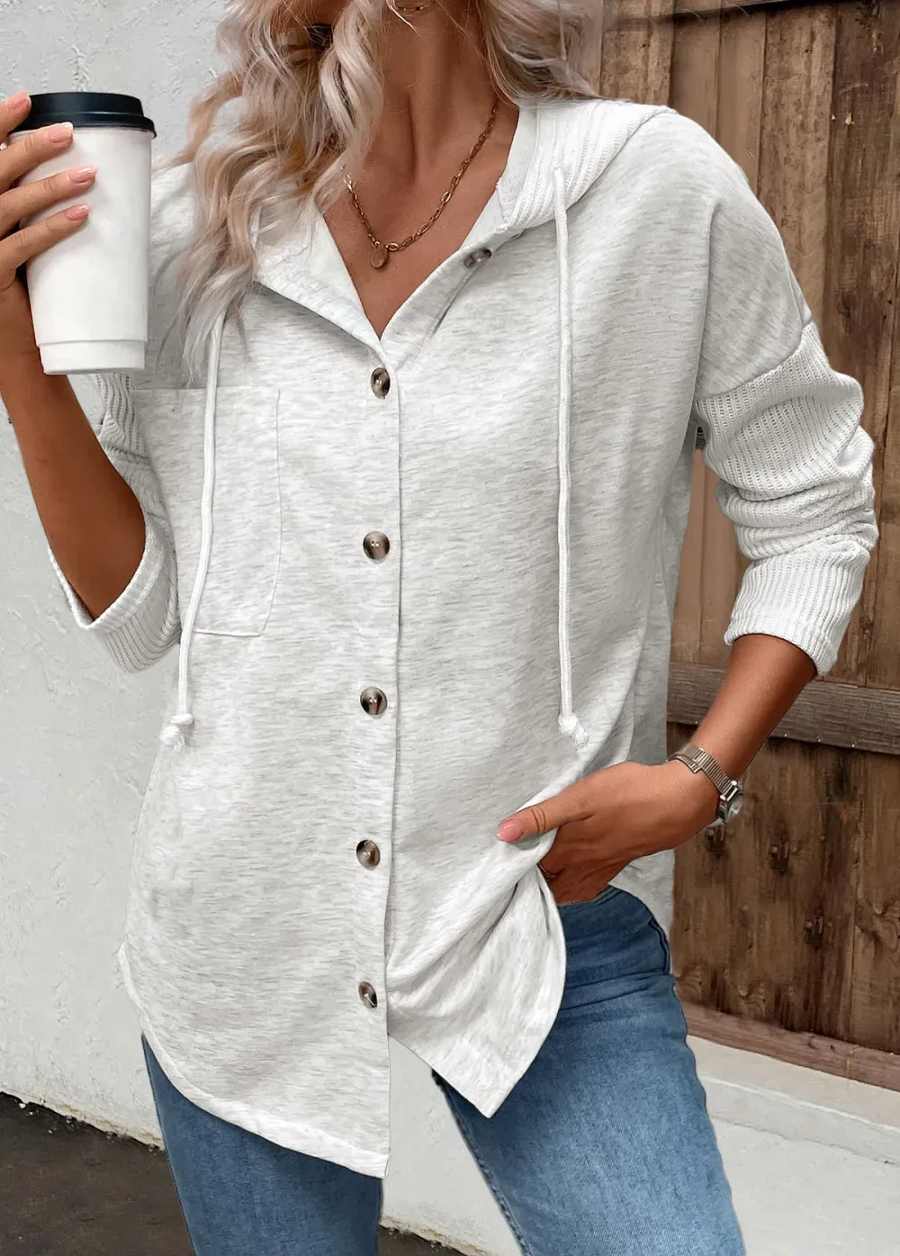 Light Grey Patchwork Long Sleeve Hoodie