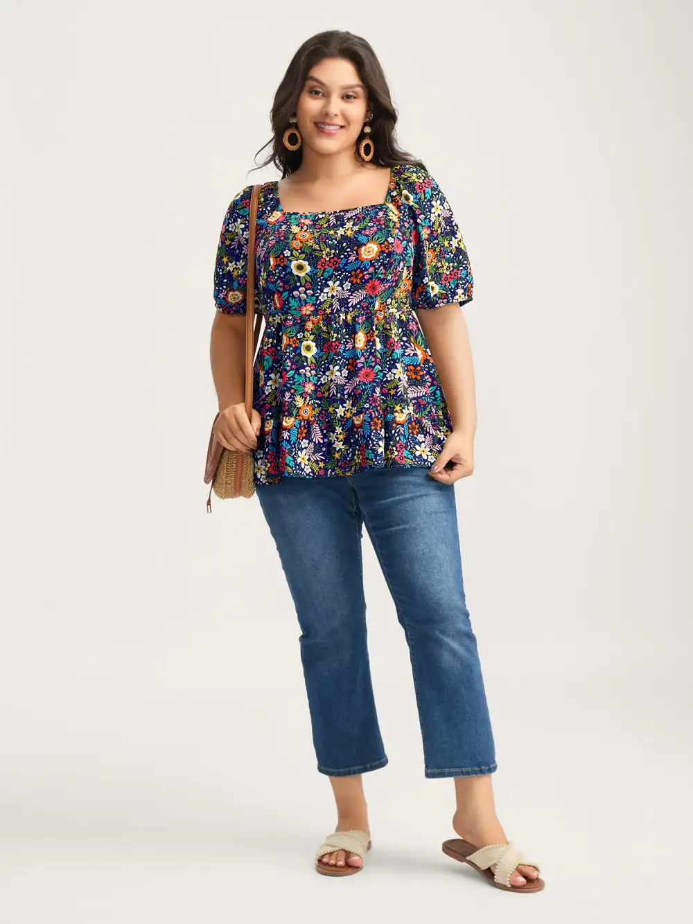 Floral Square Neck Fit and Flare Blouse