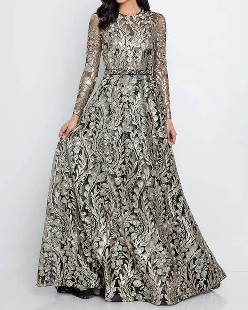 Gown shiny mesh lace maxi dress
