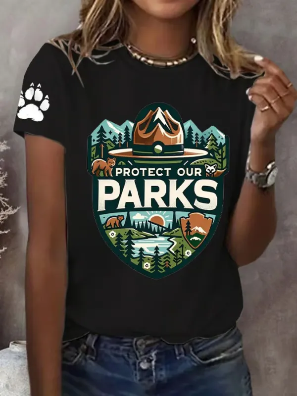 Cotton Women Protect Our National Park Printed Crew-Neck T-Shirt