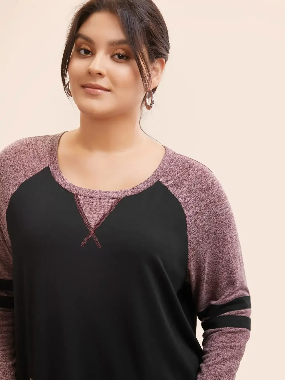 Striped Contrast Pocket Raglan Sleeve High Low Hem Sweatshirt