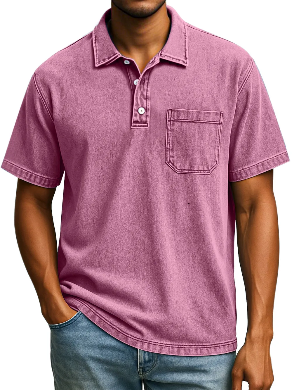 Men's Retro Solid Color Comfortable Loose Lapel Button Short Sleeve Polo Shirt