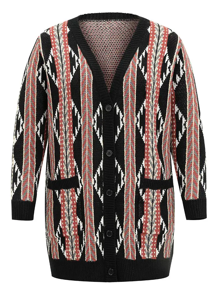 Bandana Print Button Down Patched Pocket Tunic Cardigan