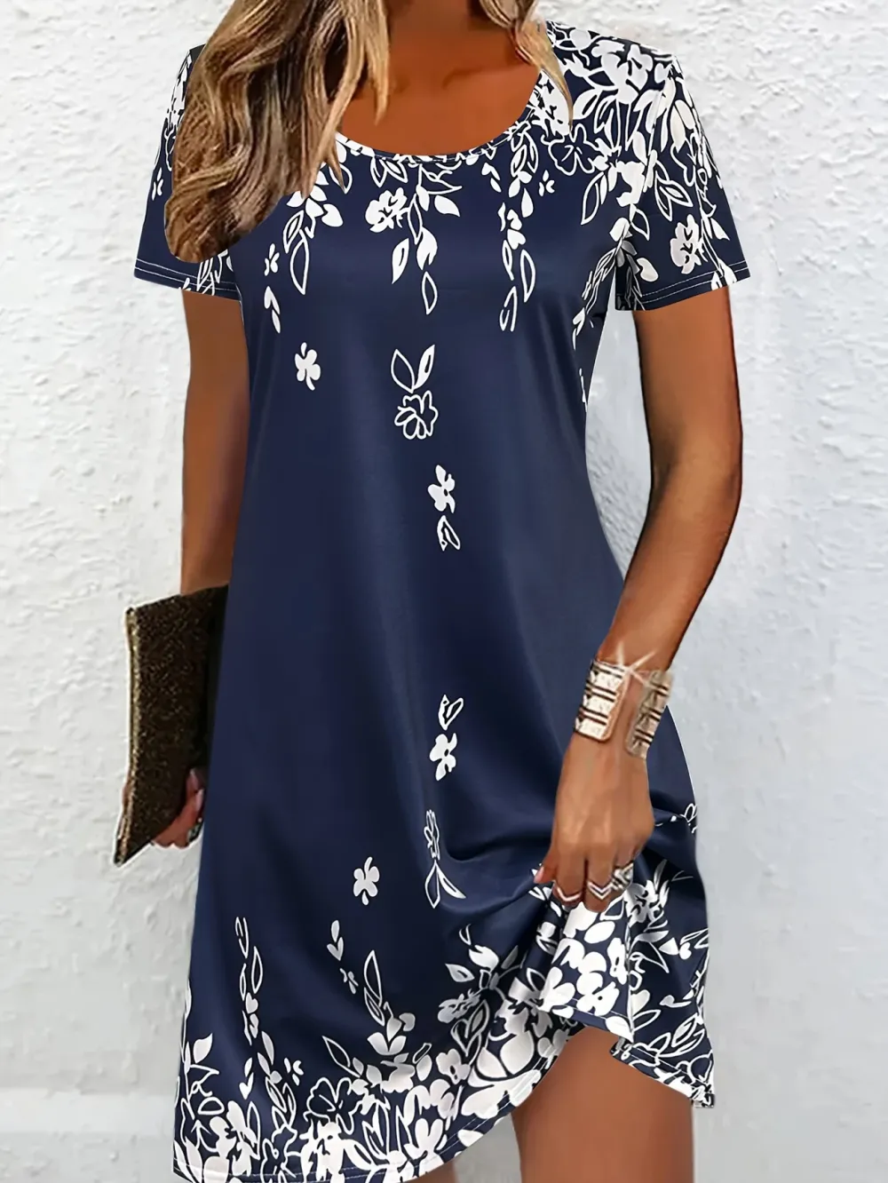 Feminine Floral Print Short Sleeve Dress