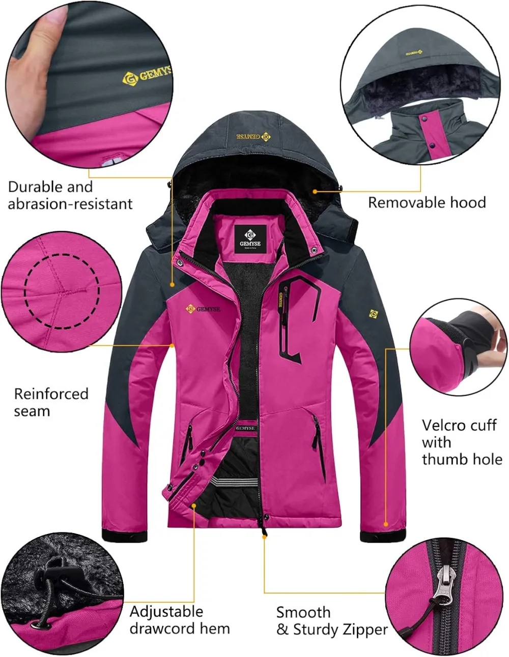 Women's Ski Snow Jacket Warm Winter Waterproof Coat Snowboard Rain Jacket Hooded Windproof Windbreaker