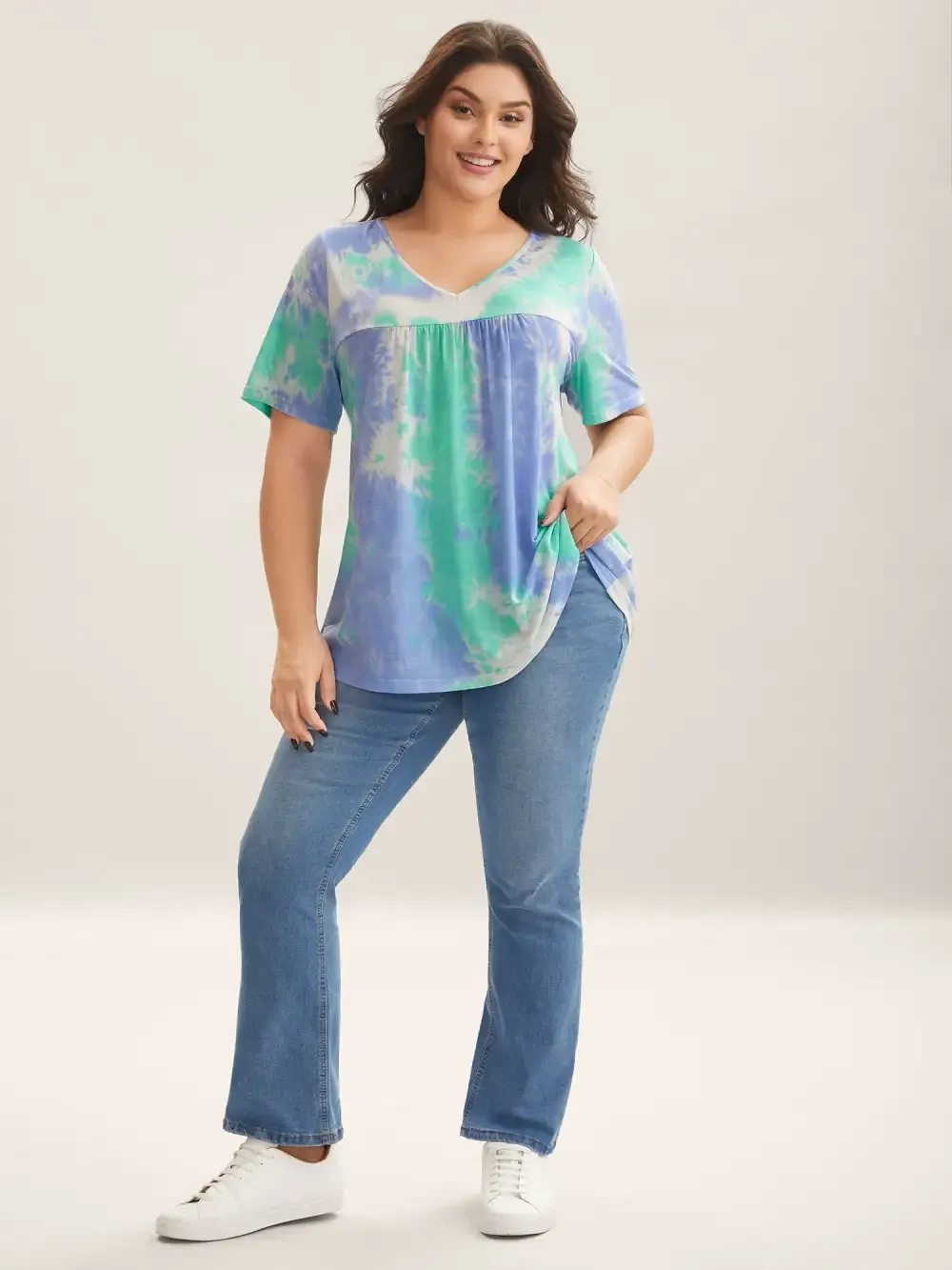 Tie-Dye Pleated Flowy T-Shirt