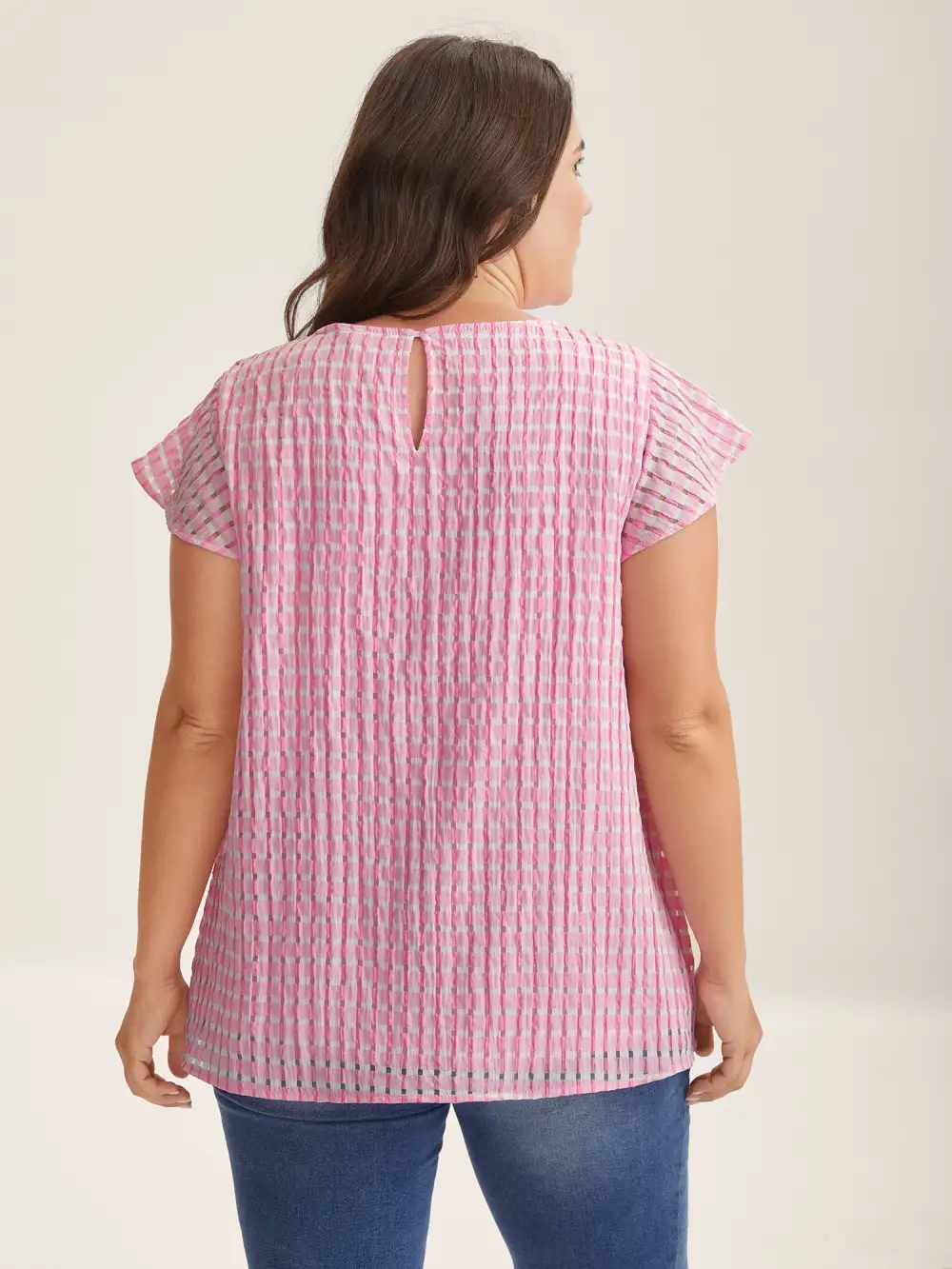 Textured Sheer Lined Flutter Sleeve Blouse