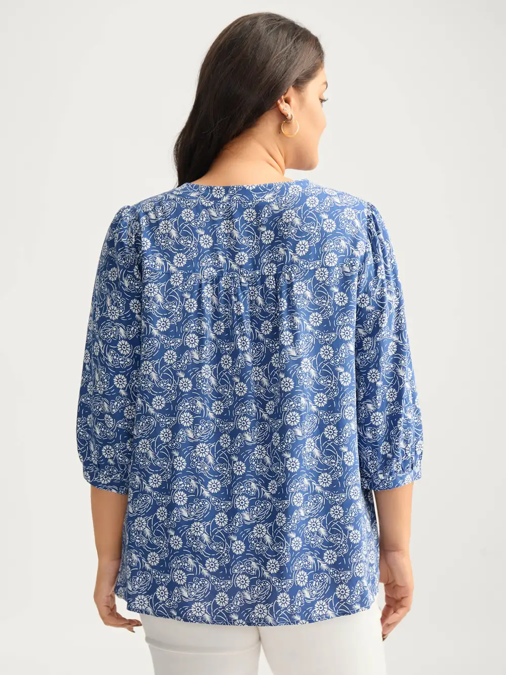Floral Print Quarter Sleeve Blouse