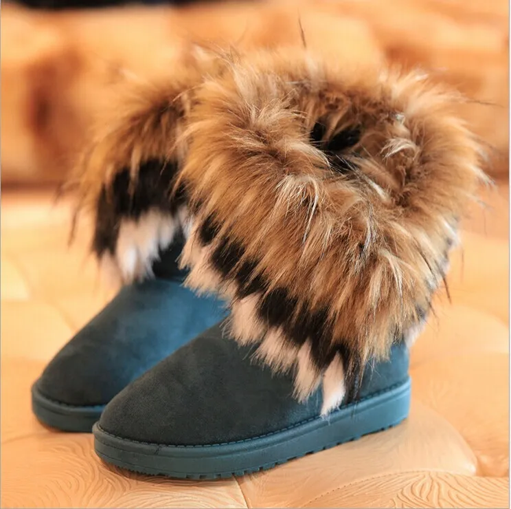 In The Tube Snow Boots Cotton Shoes Fox Fur
