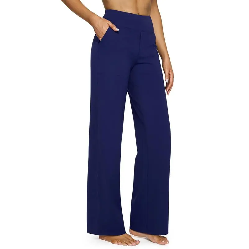 Women’s High-Waist Wide Leg Casual Pants-Loose Fit Yoga Trousers with Pockets for Work, Lounge