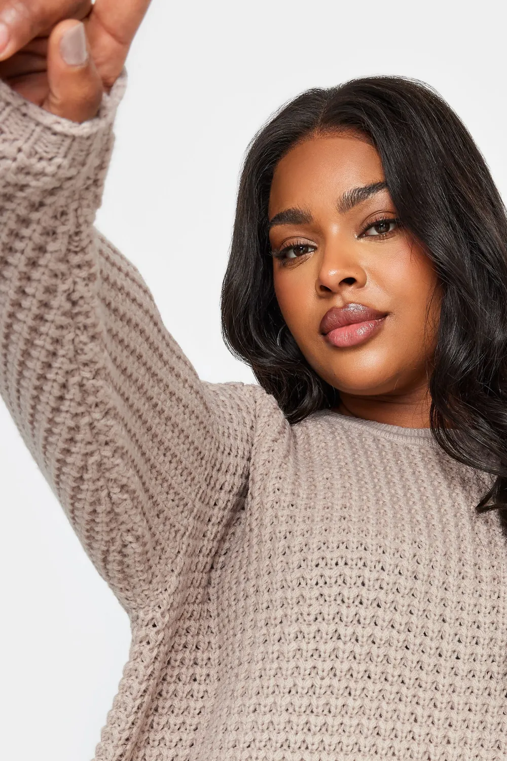 YOURS Curve Stone Brown Waffle Knit Jumper
