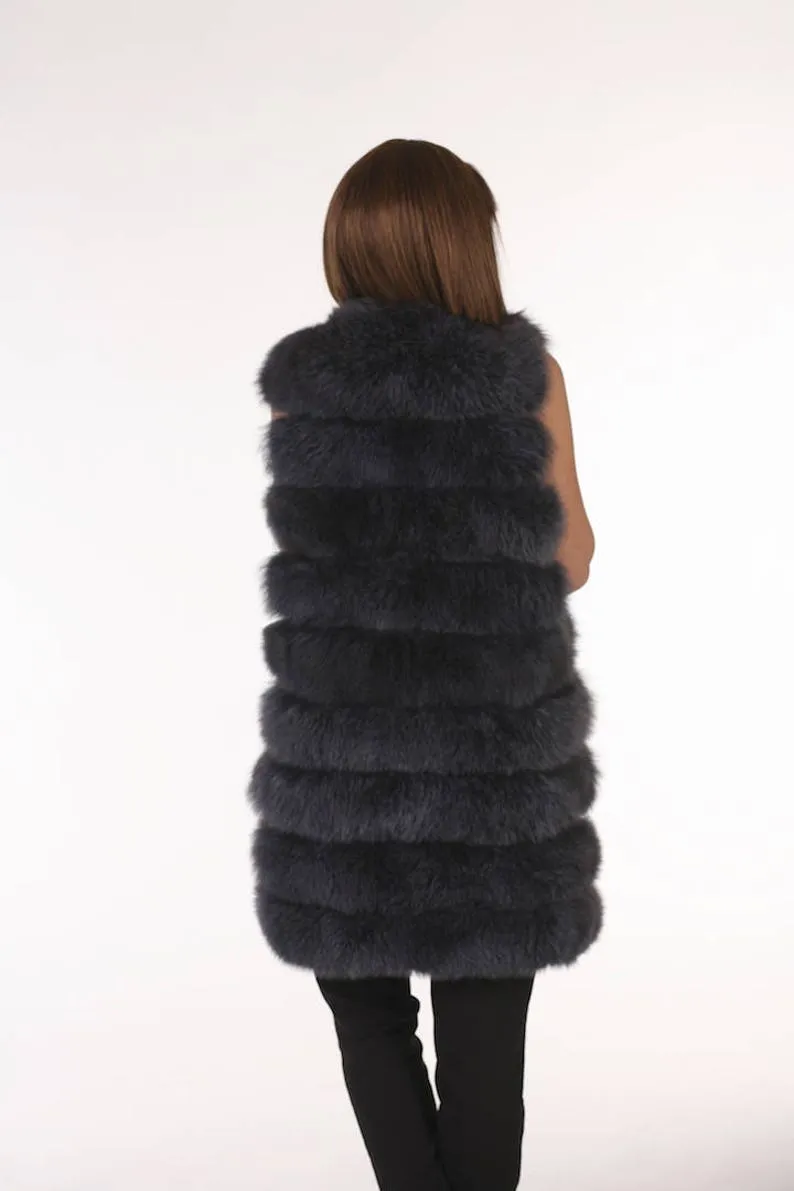 Dark Grey Fox Fur vest hoodedWomen’s