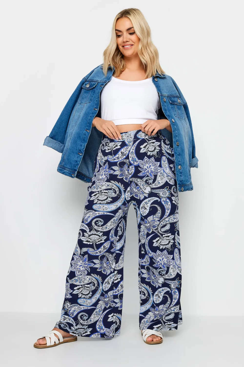 YOURS Curve Black Leopard Print Wide Leg Trousers