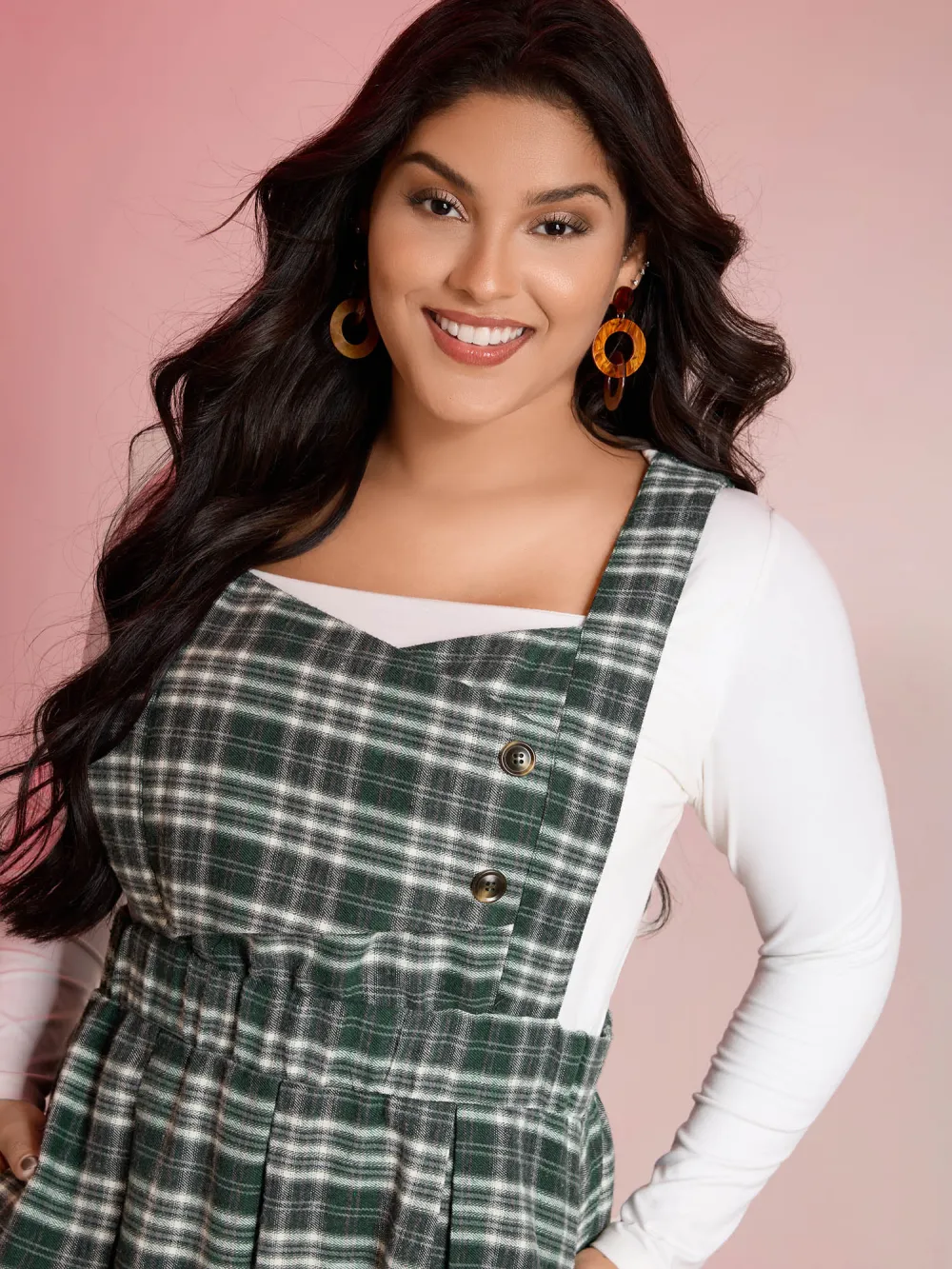 Plaid Pleated Suspender Skirt Adjustable Midi Dress