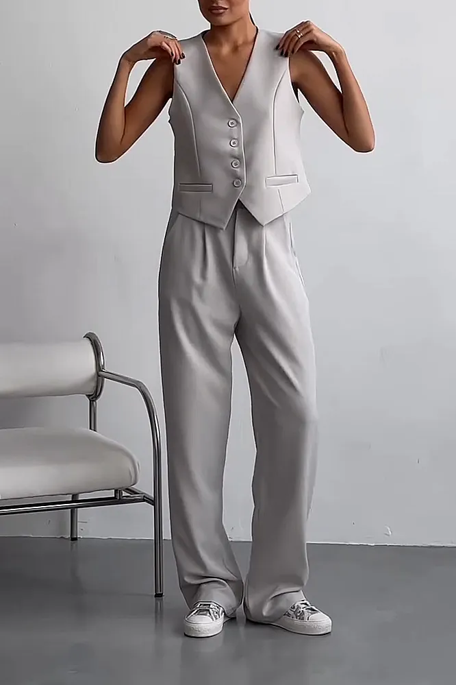 Women's Solid Color vest and suit jacket pants 3-piece set