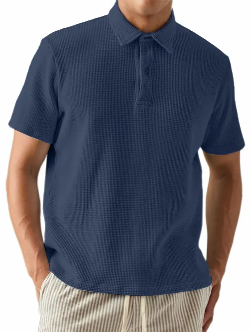 Men's Waffle Fabric Fashionable And Simple Casual Polo Top