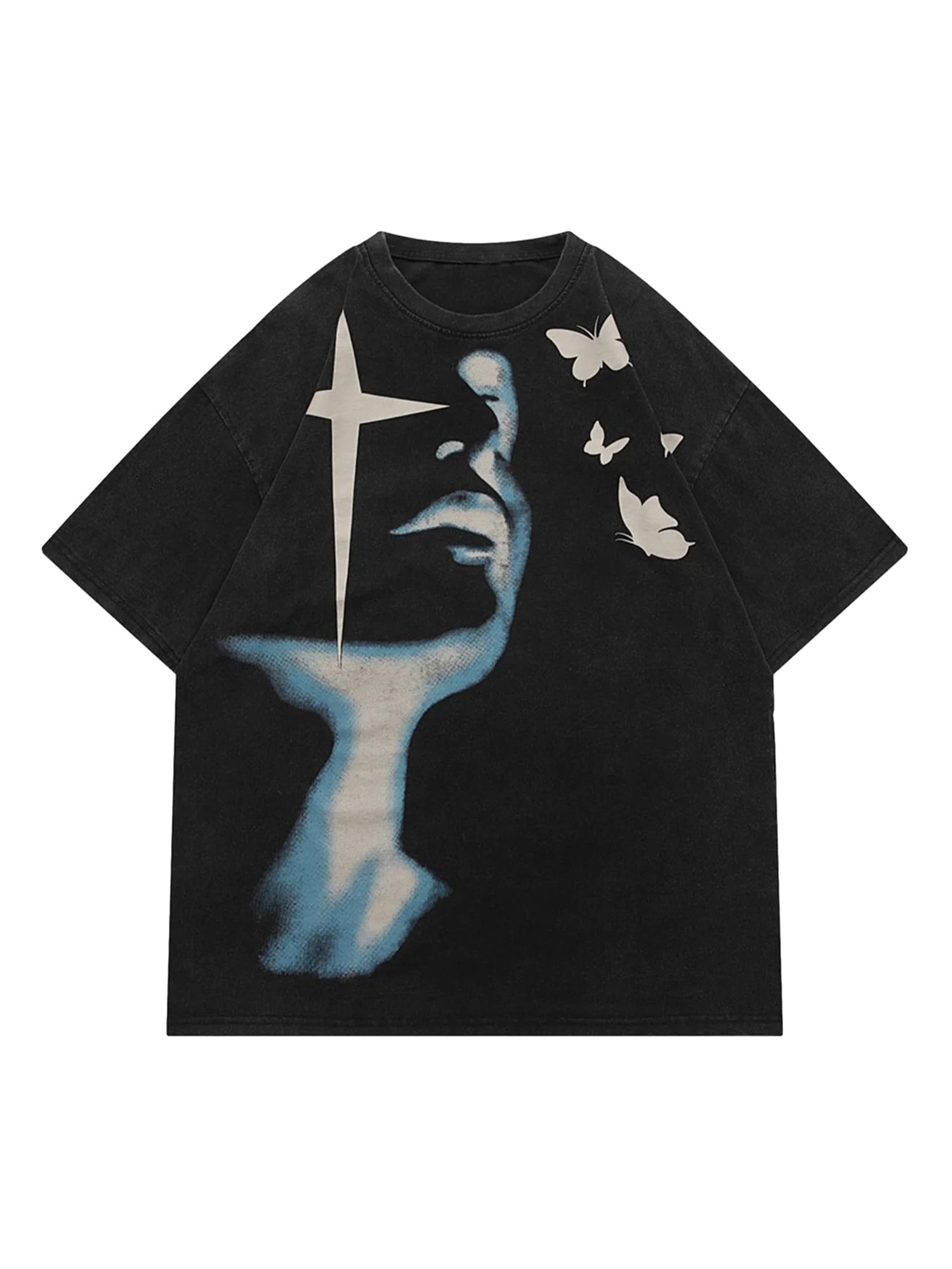Abstract Portrait Print T-shirt - 1619