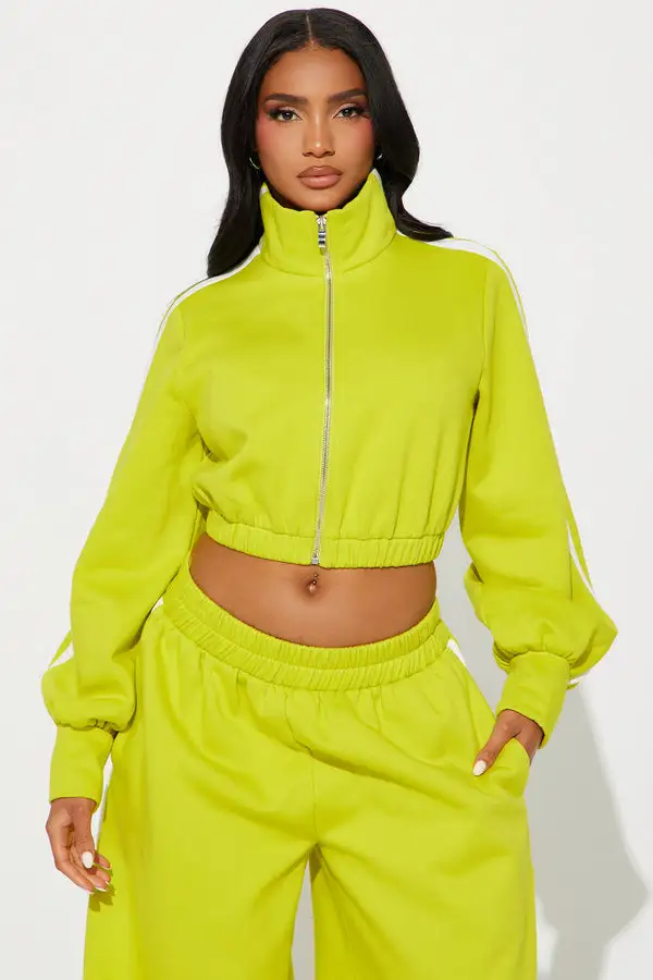 Track Star Fleece Oversized Pant Set - Chartreuse