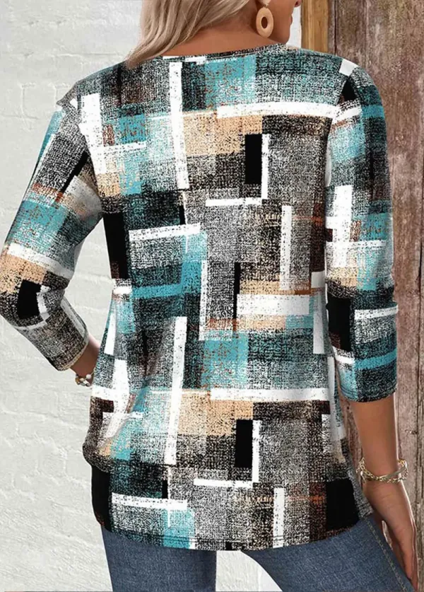 Multi Color Geometric Print Long Sleeve T Shirt