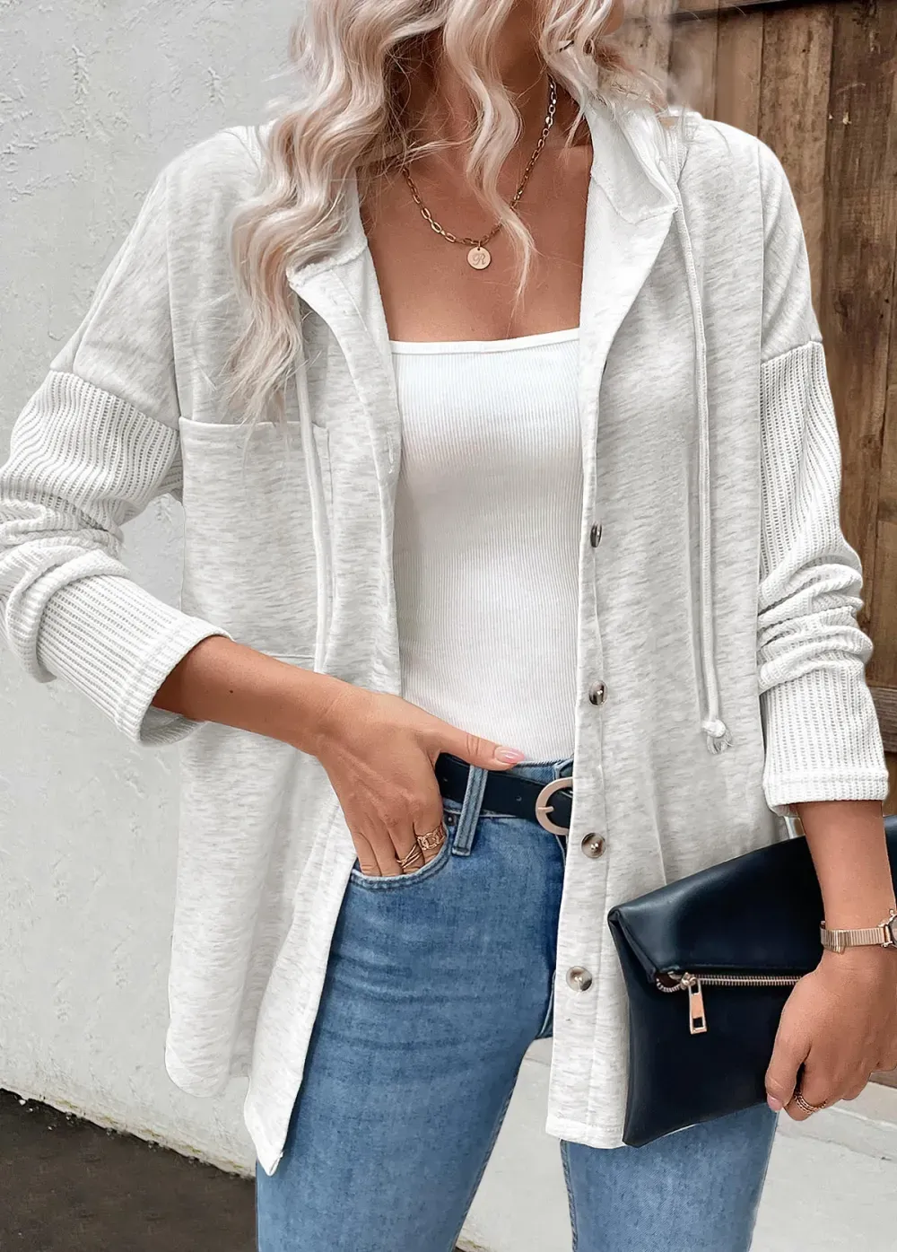 Light Grey Patchwork Long Sleeve Hoodie