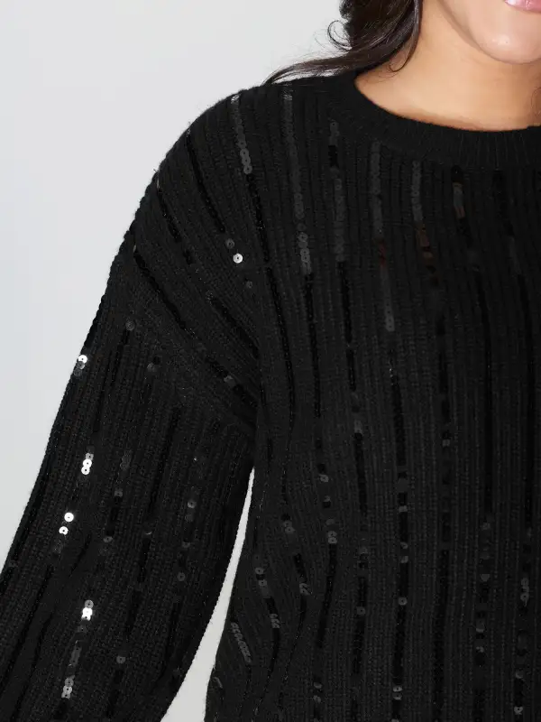 Sequin Embroidered Textured Pullover