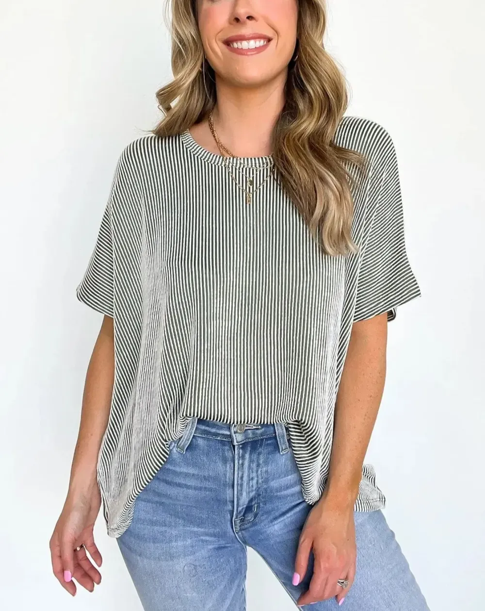 Hot Sale Two Tone Rib Knit Oversized Top