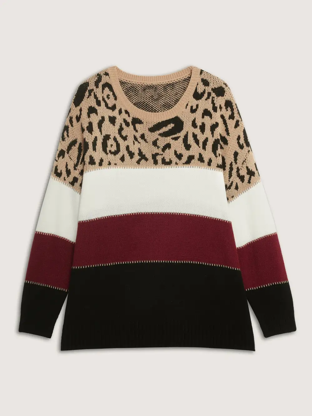 Leopard Print Colorblock Pullover