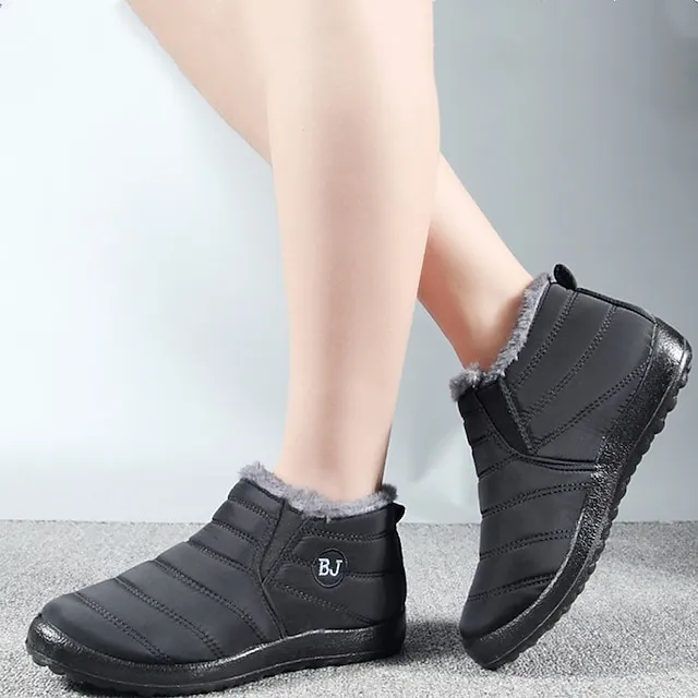 Women's Sneakers Boots Snow Boots Plus Size Winter Boots Daily Fleece Lined Booties Ankle Boots Winter Flat Heel Round Toe Plush Casual Comfort Elastic Fabric Loafer Solid Color Black Red Blue