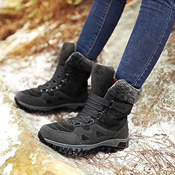 Large Size Women Hook Loop Outdoor Sneakers Mid Calf Warm Suede Boots