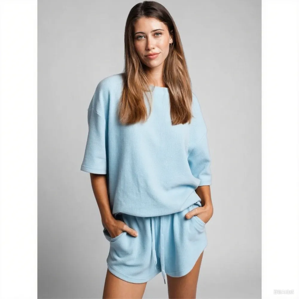 Women's Waffle Knit Lounge Shorts – Soft High Waist Casual Sleep Shorts with Drawstring for Home & Daily Wear