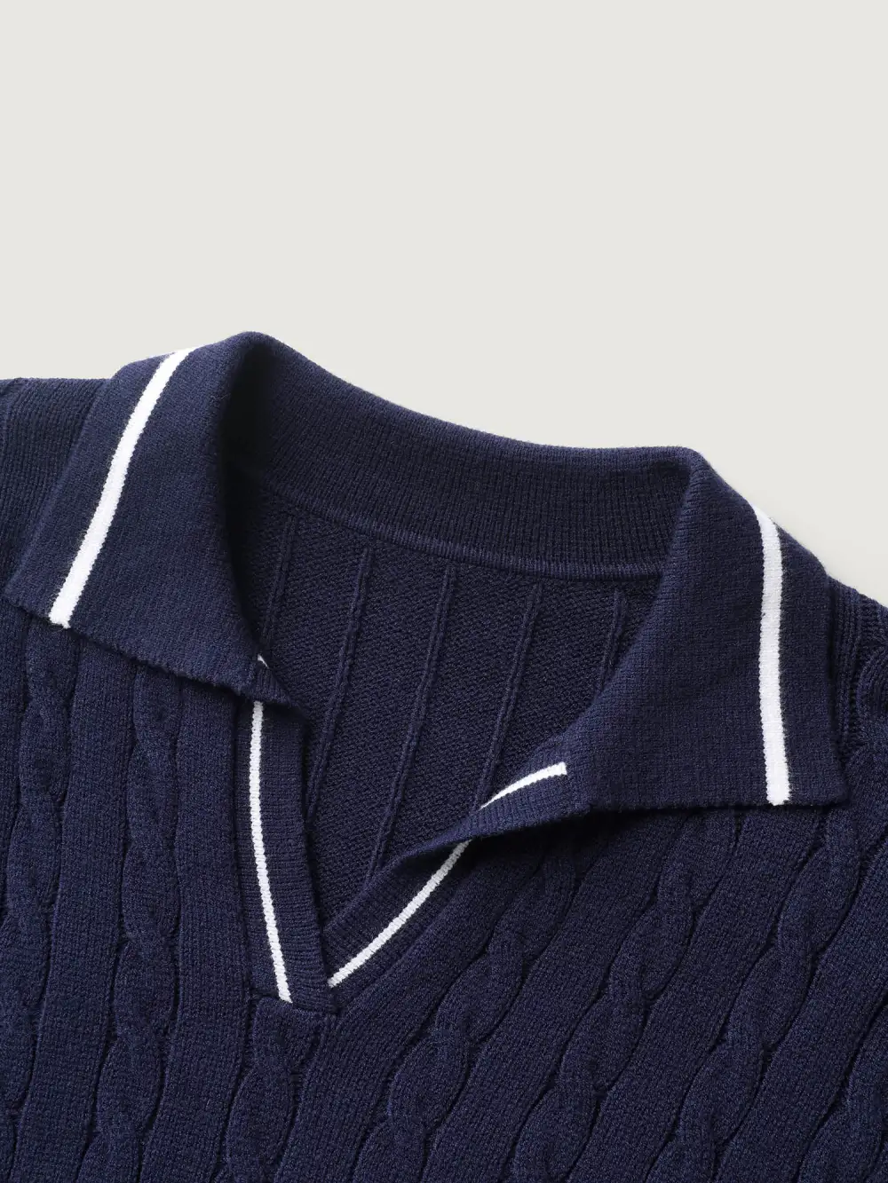 Supersoft Cable Knit Polo Collar Contrast Pullover