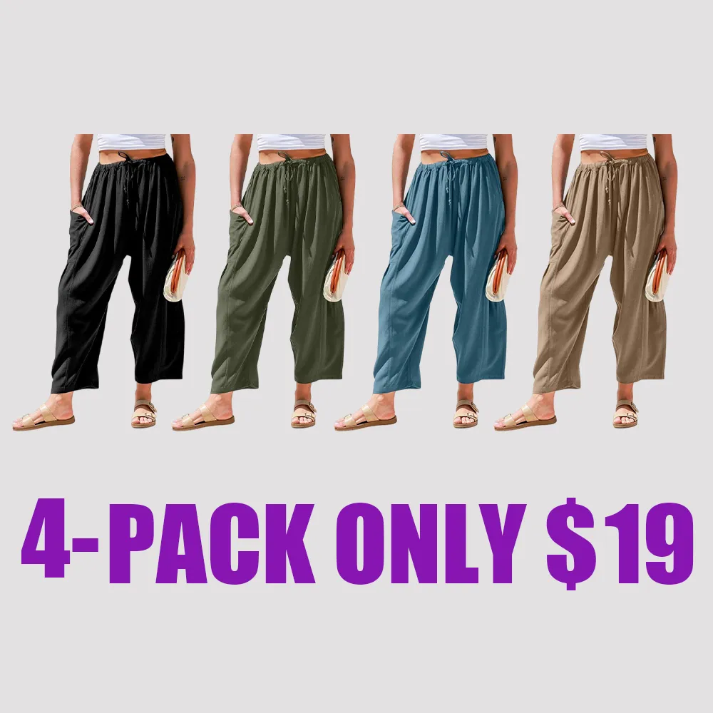 Women’s Oversized Linen Wide-Leg Pants – Casual Loose Fit Beach Palazzo Trousers with Pockets