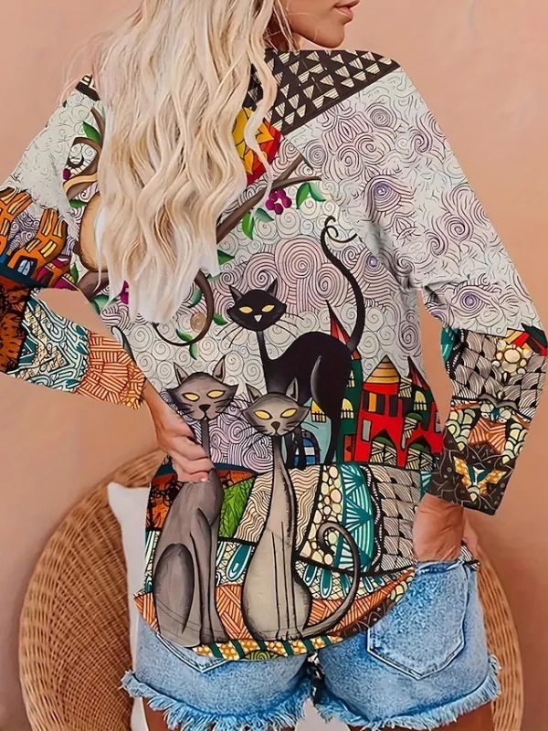 Women's T shirt Tee Print Halloween Casual Long Sleeve Crew Neck Purple Spring Fall