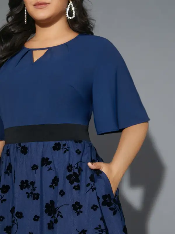 Floral Embroidered Mesh keyhole Dress