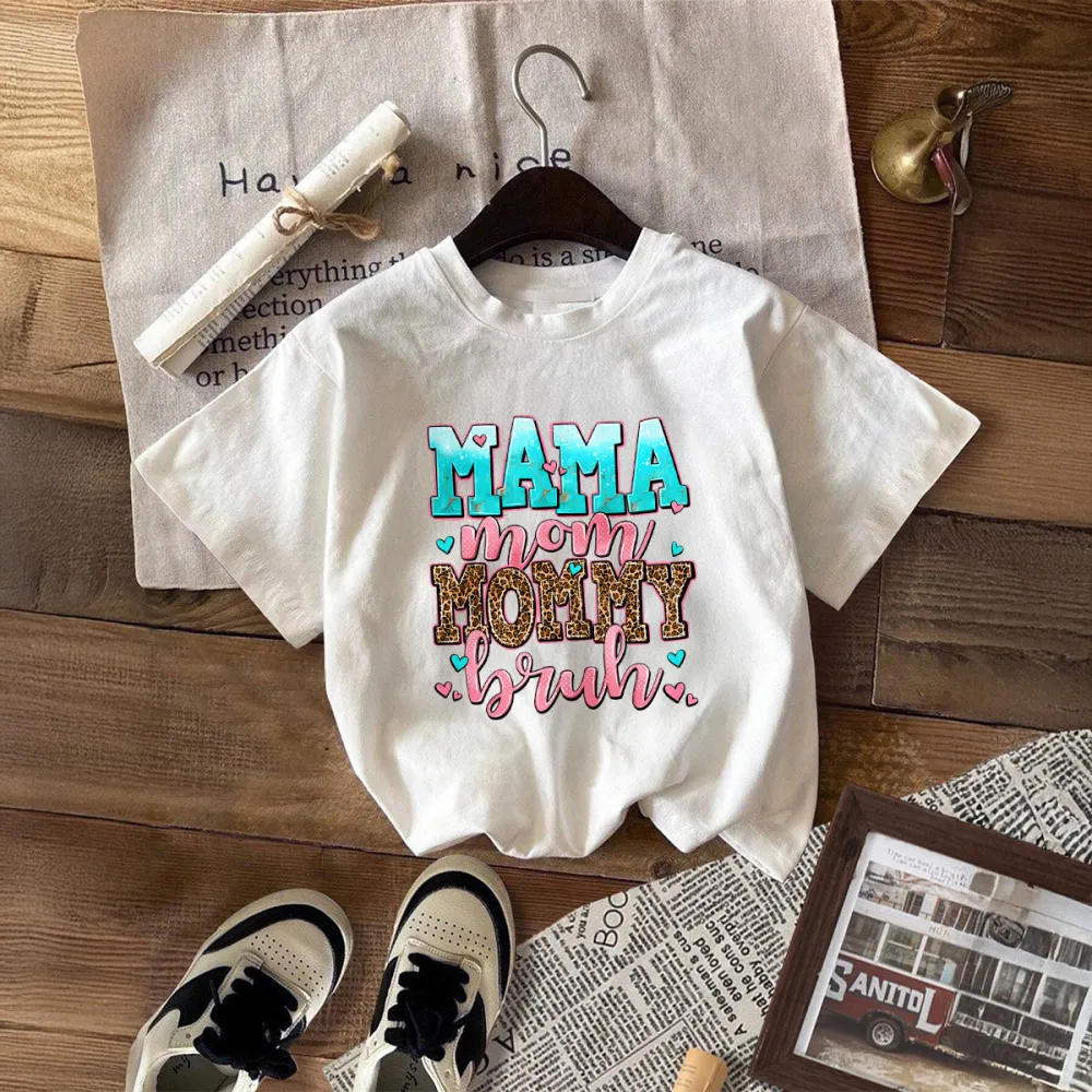 Mama Mom Mommy Bruh Print Round Neck Short Sleeve T-Shirt