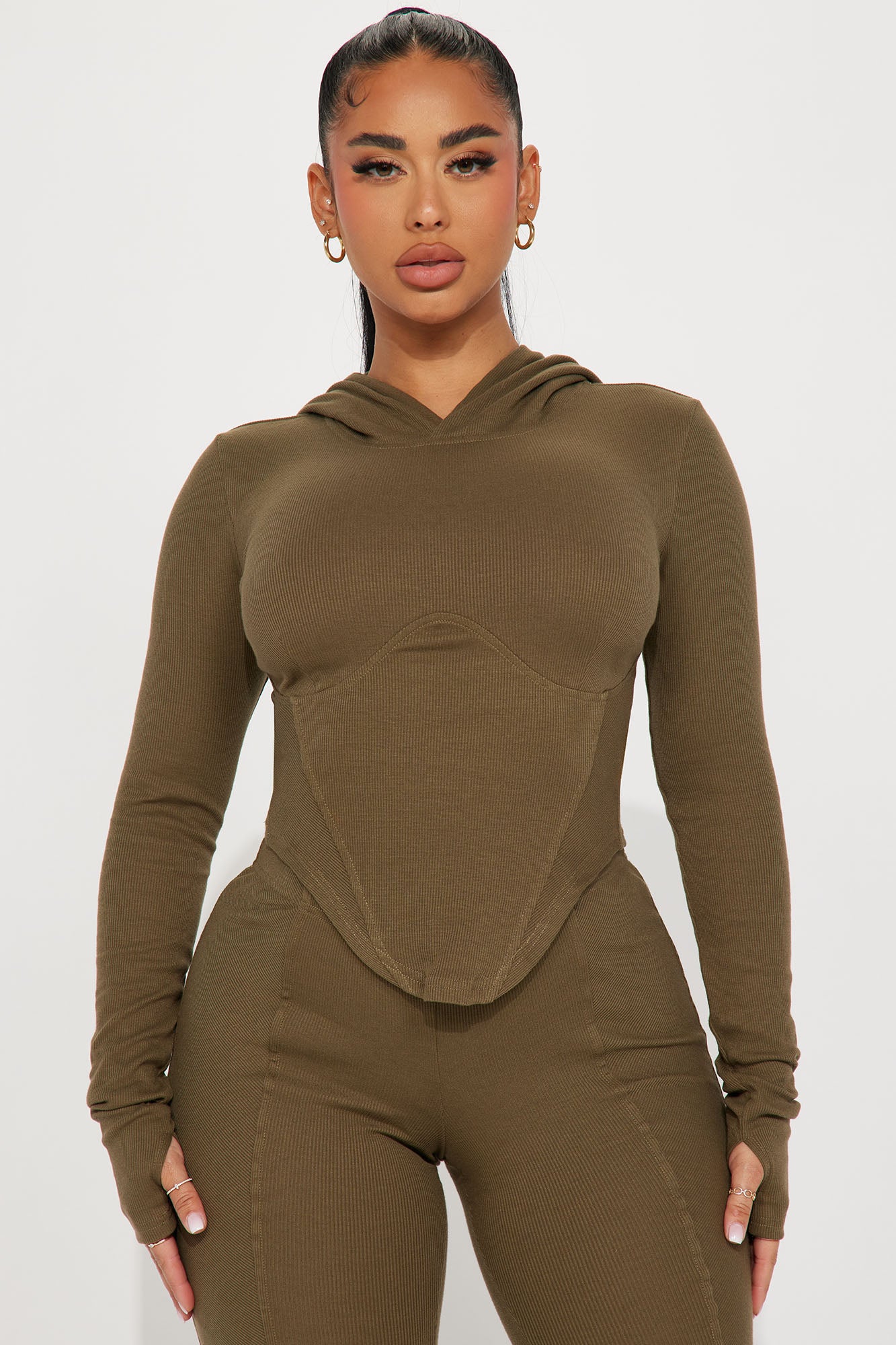 Faye Ribbed Pant Set - Olive