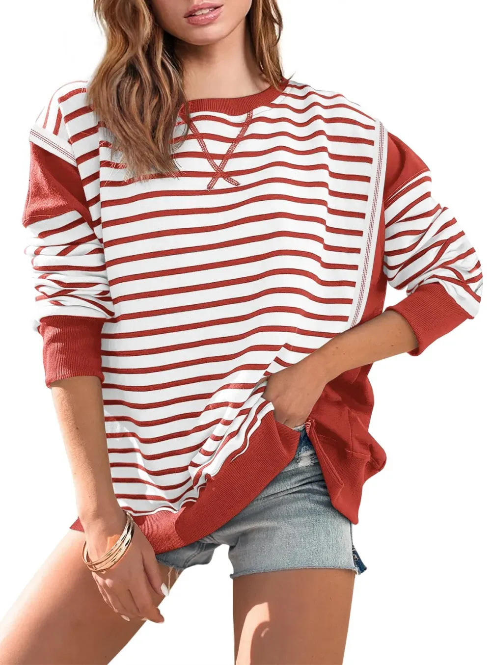 Striped Color Block Oversized Sweatshirt